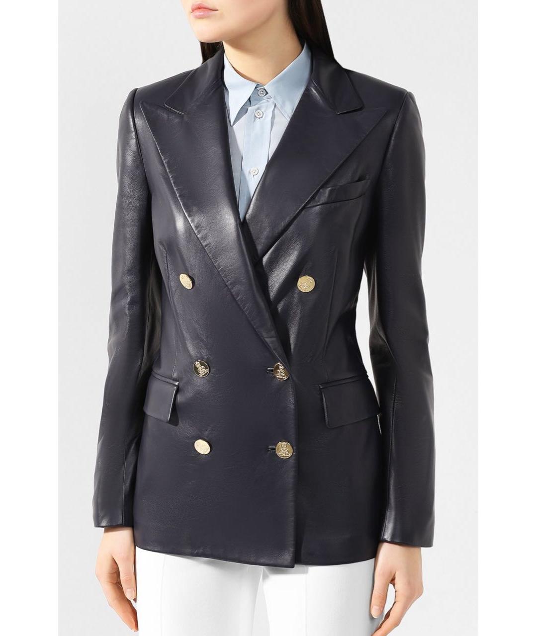 RALPH LAUREN COLLECTION Темно-синий кожаный жакет/пиджак, фото 3