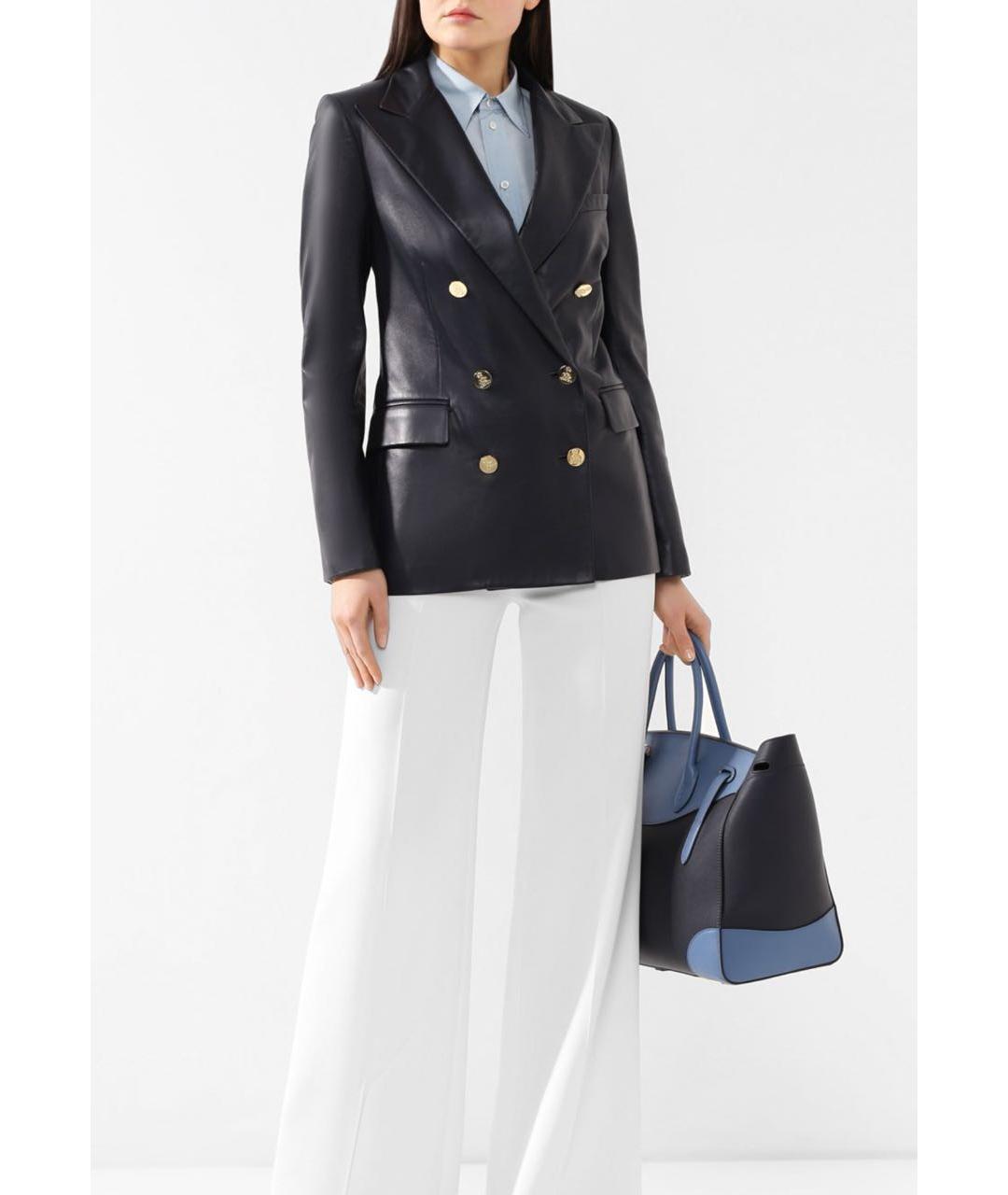 RALPH LAUREN COLLECTION Темно-синий кожаный жакет/пиджак, фото 2