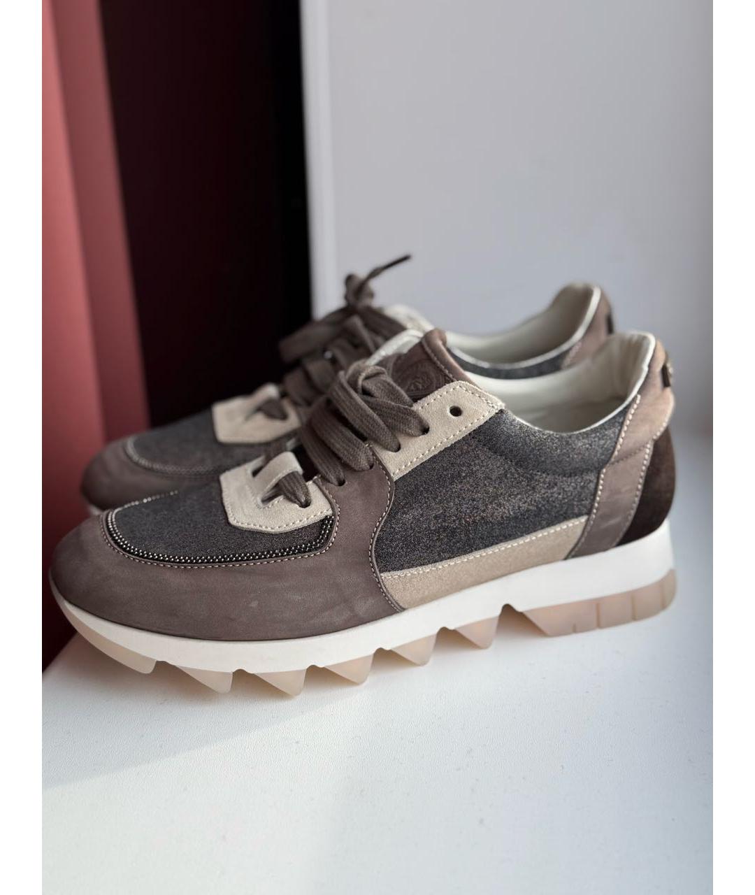 PESERICO Антрацитовые кожаные кроссовки, фото 9