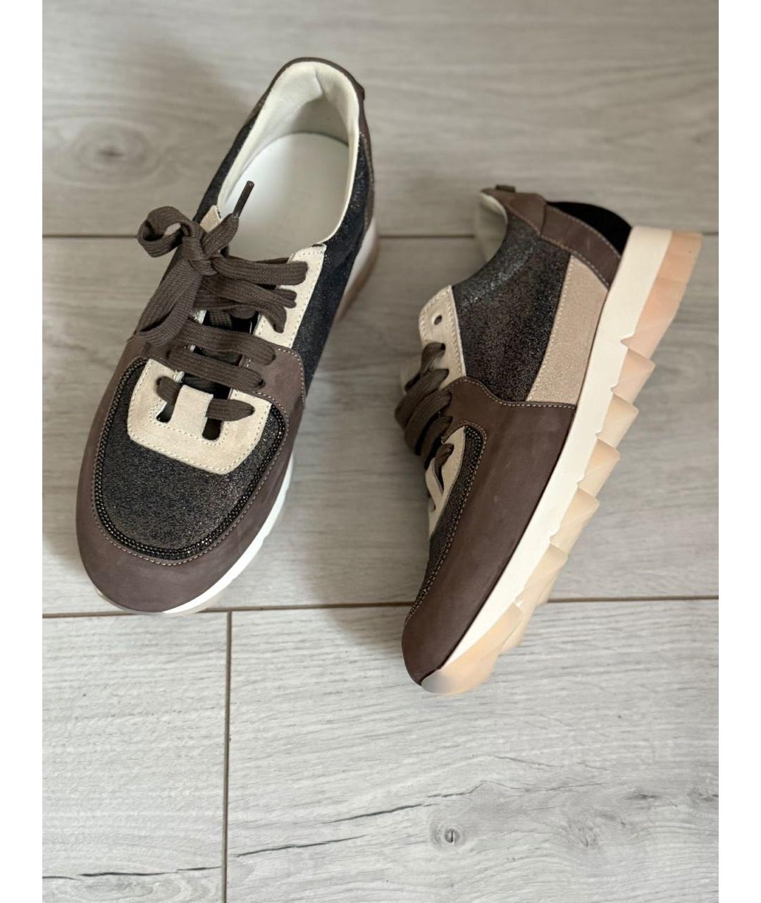 PESERICO Антрацитовые кожаные кроссовки, фото 2