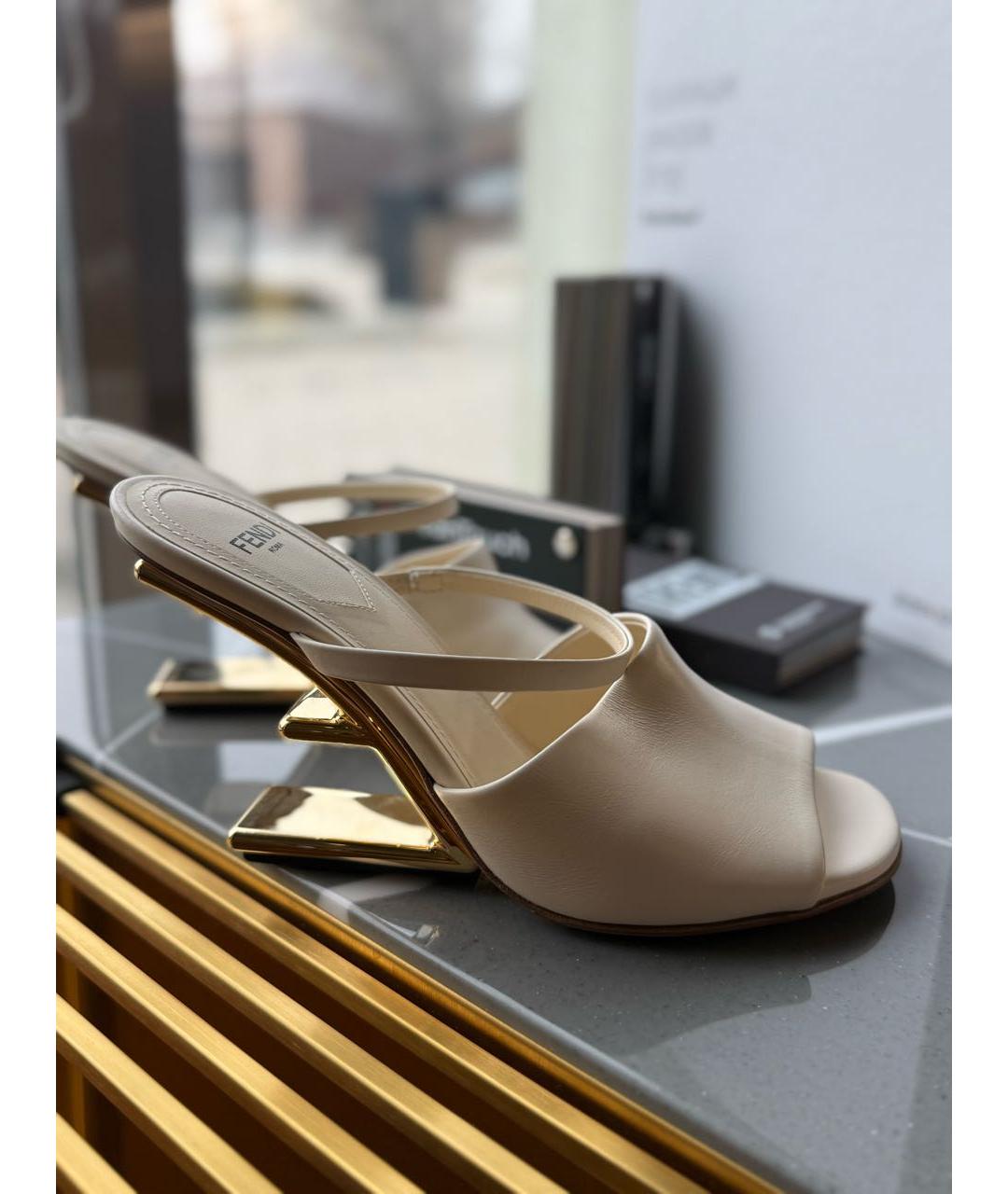 FENDI Бежевые кожаные туфли, фото 9