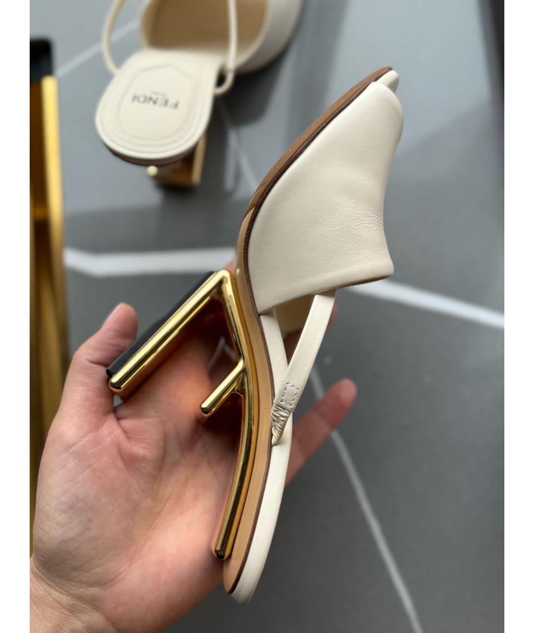 FENDI Бежевые кожаные туфли, фото 8