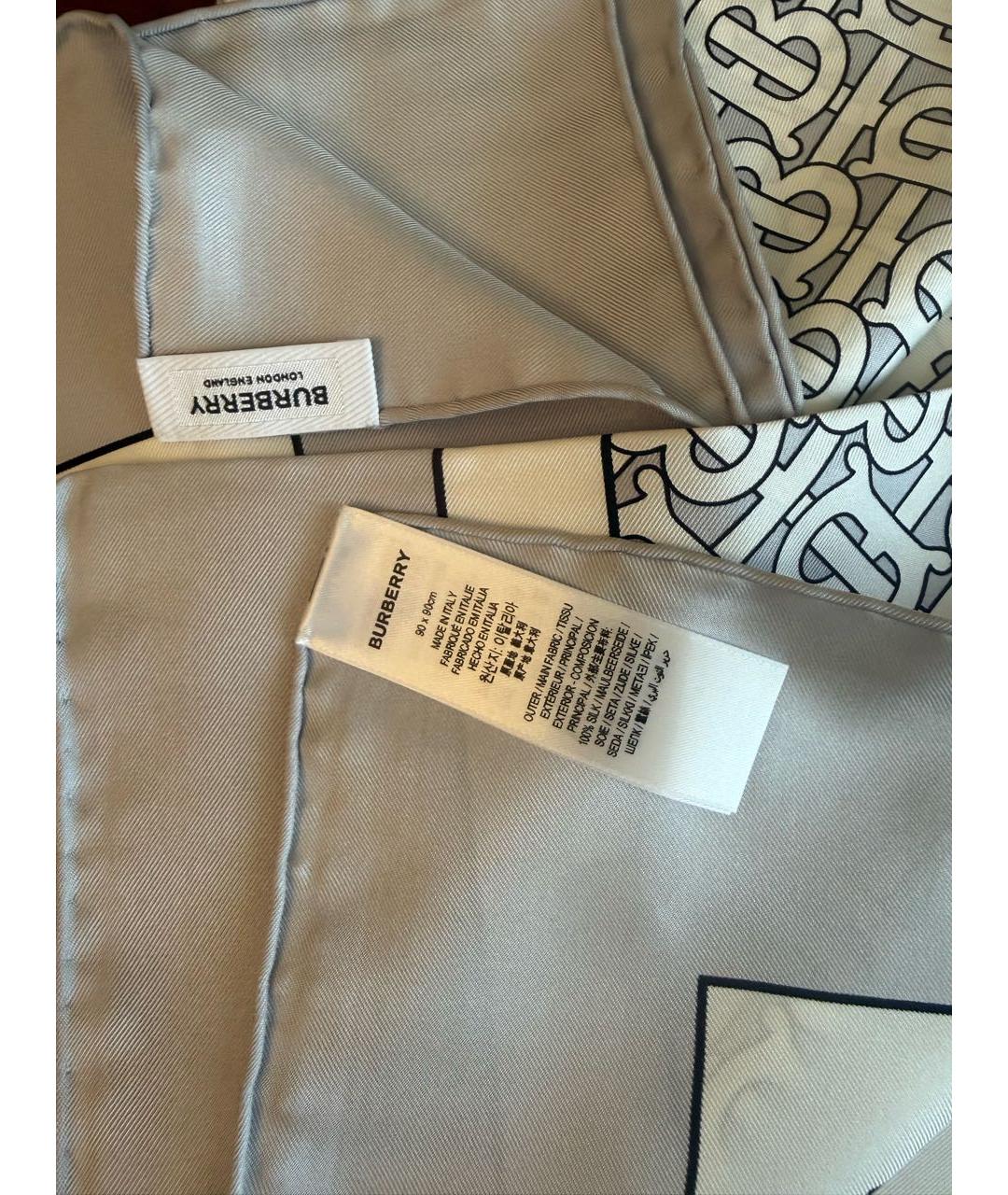 BURBERRY Серый шелковый платок, фото 4