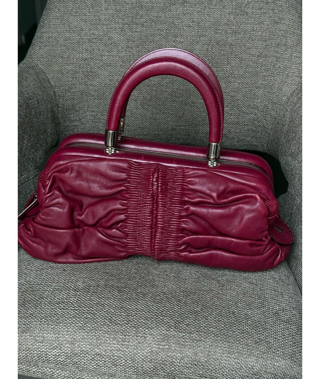 CHRISTIAN DIOR Бордовая кожаная сумка с короткими ручками, фото 6