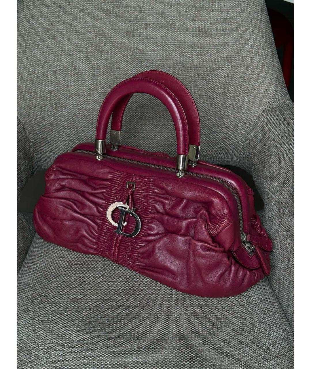 CHRISTIAN DIOR Бордовая кожаная сумка с короткими ручками, фото 5
