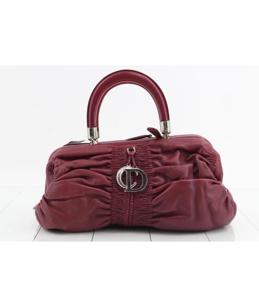 CHRISTIAN DIOR Бордовая кожаная сумка с короткими ручками, фото 9
