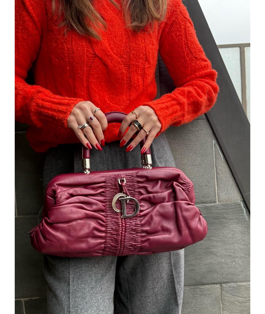CHRISTIAN DIOR Бордовая кожаная сумка с короткими ручками, фото 7
