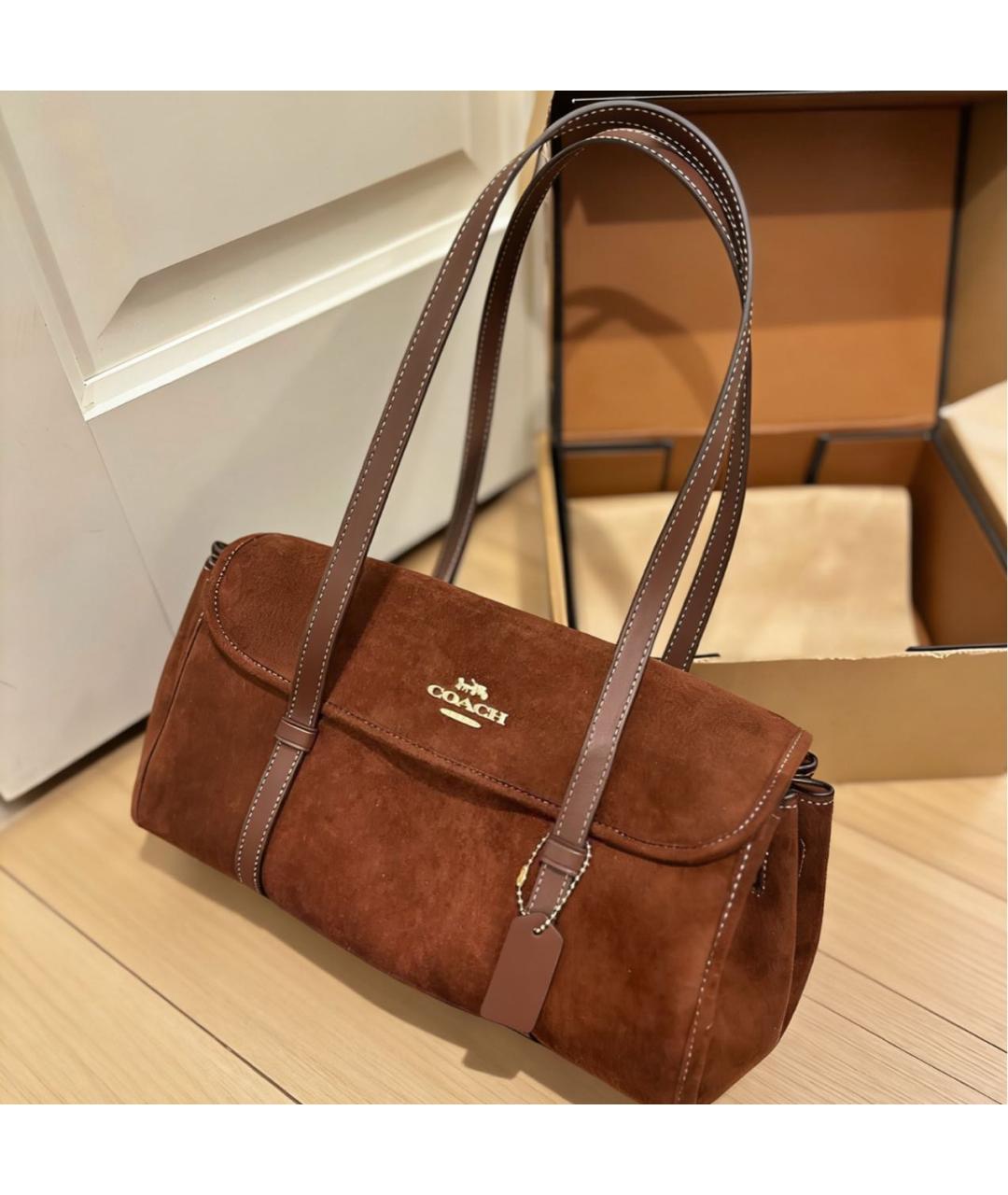COACH Коричневая замшевая сумка через плечо, фото 6