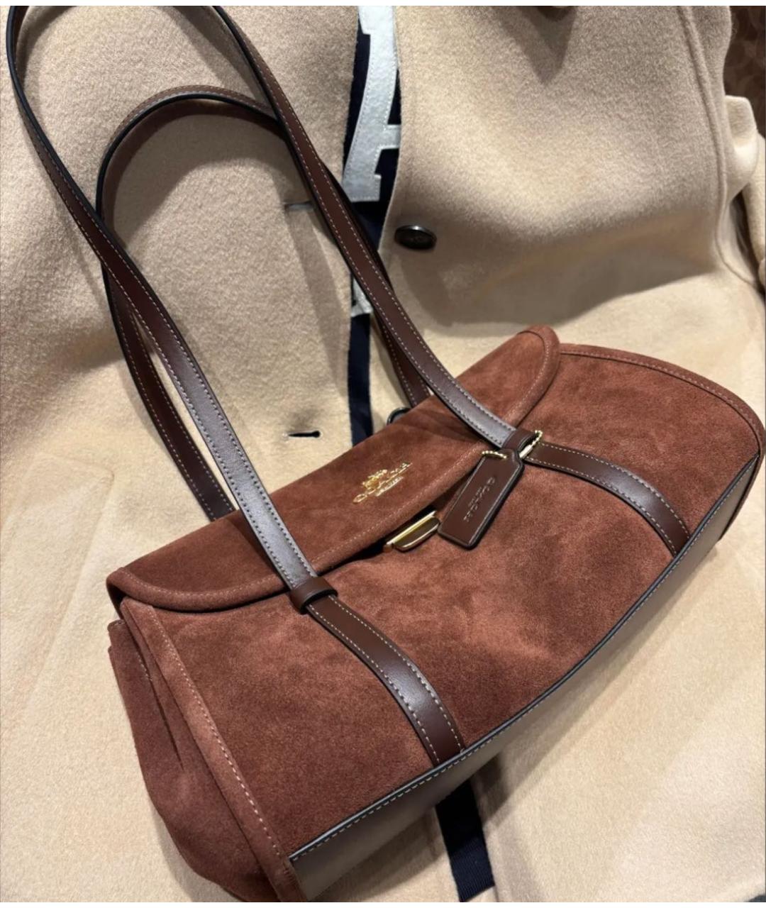 COACH Коричневая замшевая сумка через плечо, фото 7