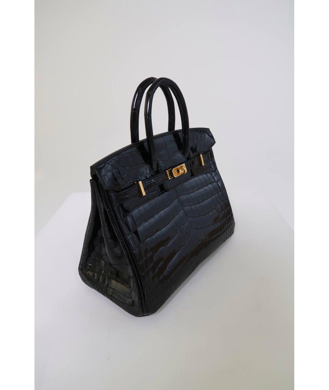 HERMES Черная сумка с короткими ручками из экзотической кожи, фото 3
