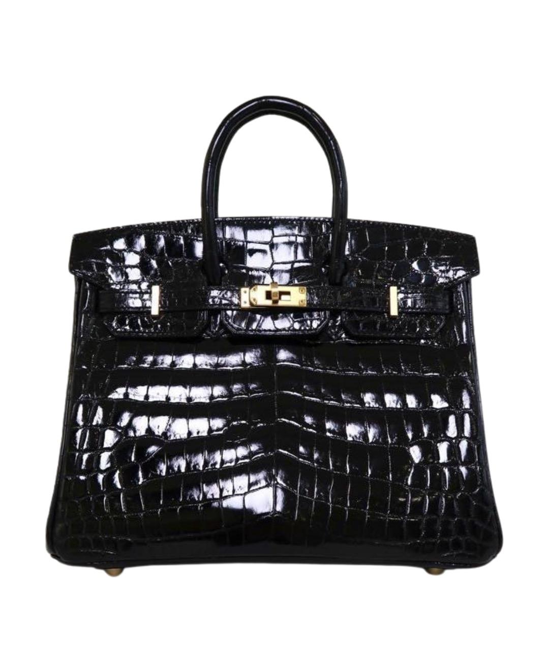 HERMES Черная сумка с короткими ручками из экзотической кожи, фото 1