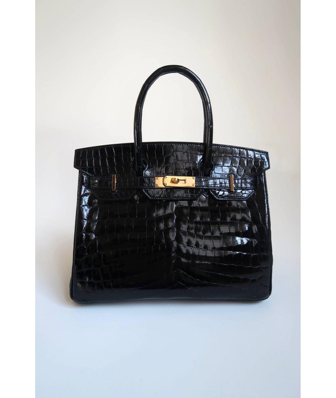 HERMES Черная сумка с короткими ручками из экзотической кожи, фото 2