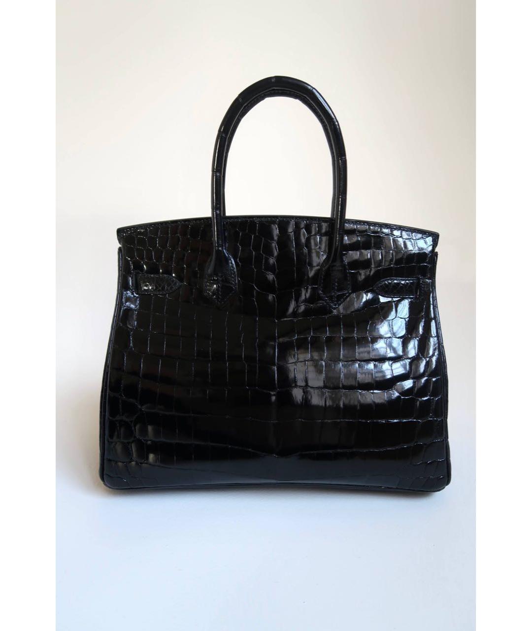 HERMES Черная сумка с короткими ручками из экзотической кожи, фото 4