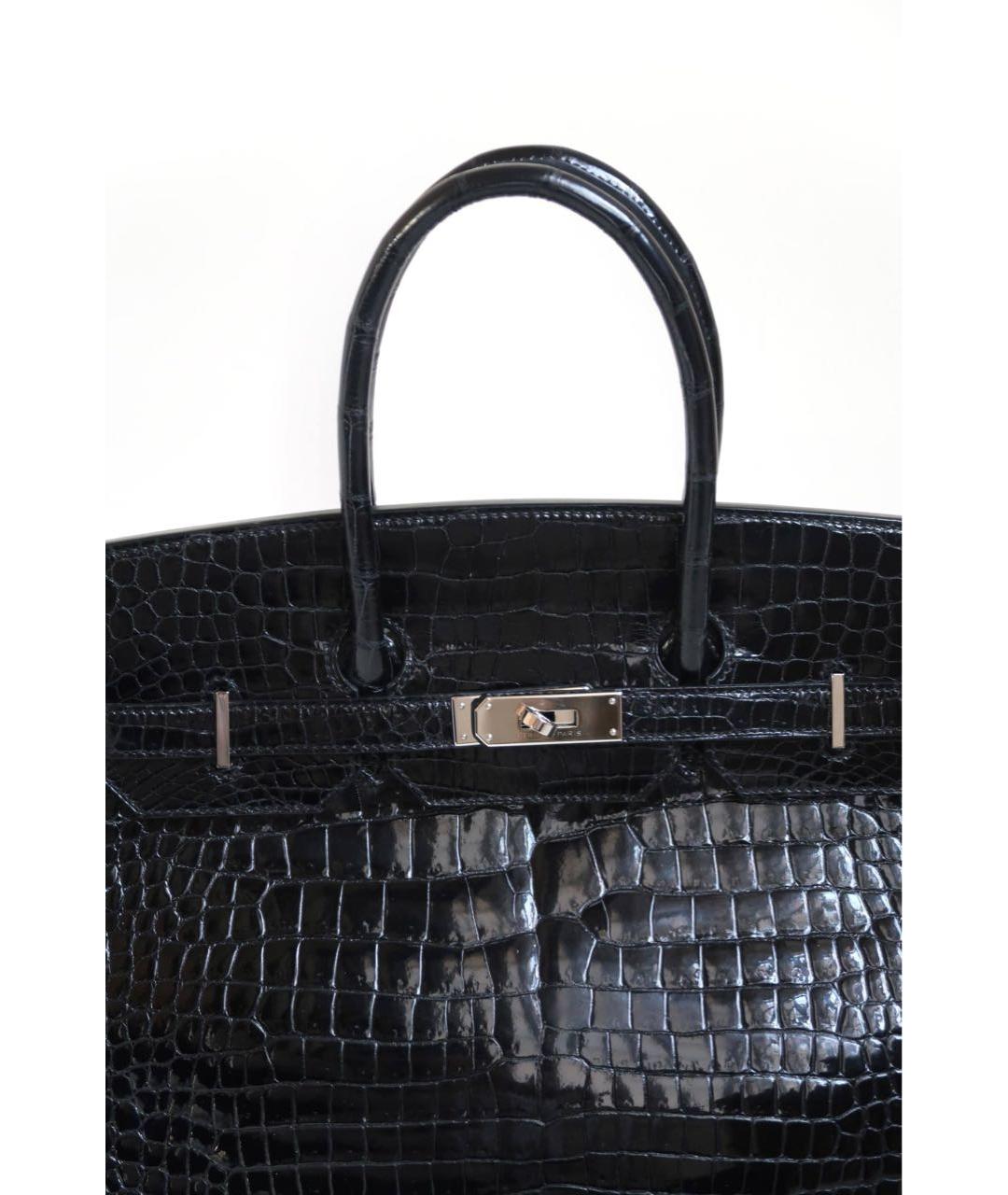 HERMES Черная сумка с короткими ручками из экзотической кожи, фото 5