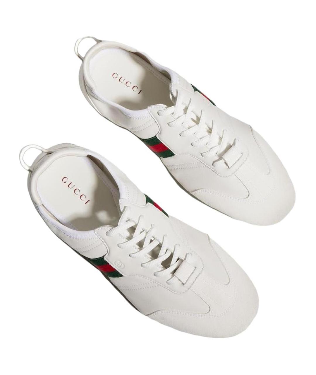 GUCCI Белые кожаные низкие кроссовки / кеды, фото 4