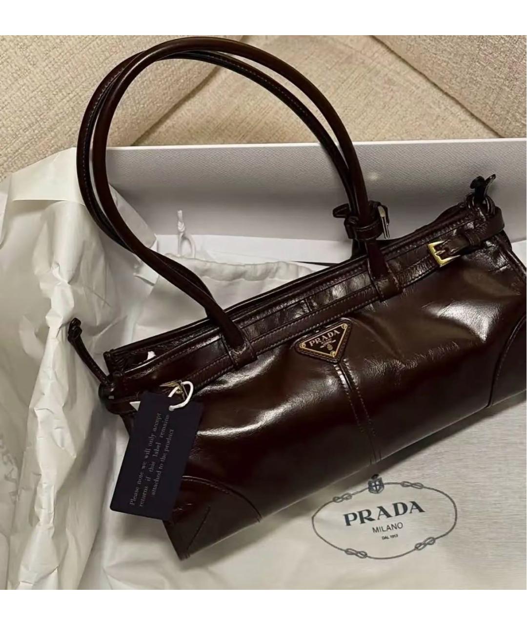 PRADA Коричневая сумка через плечо из лакированной кожи, фото 7