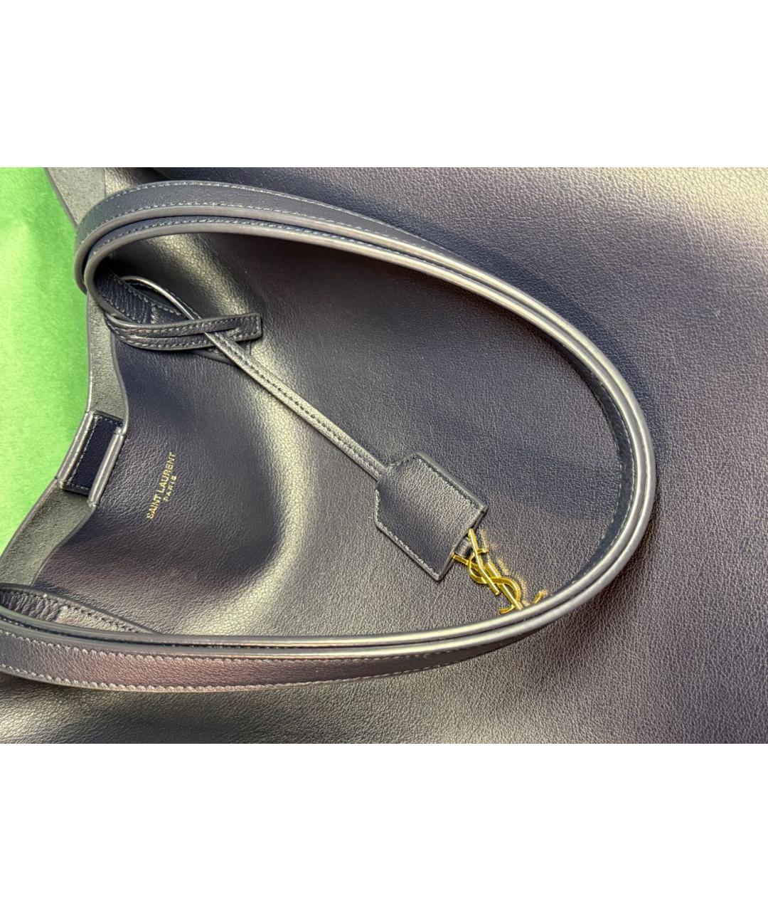 SAINT LAURENT Темно-синяя кожаная сумка тоут, фото 5