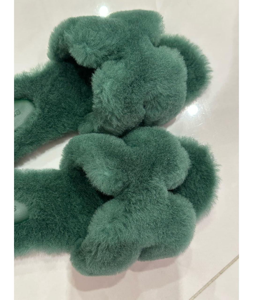 HERMES Зеленые шлепанцы, фото 6