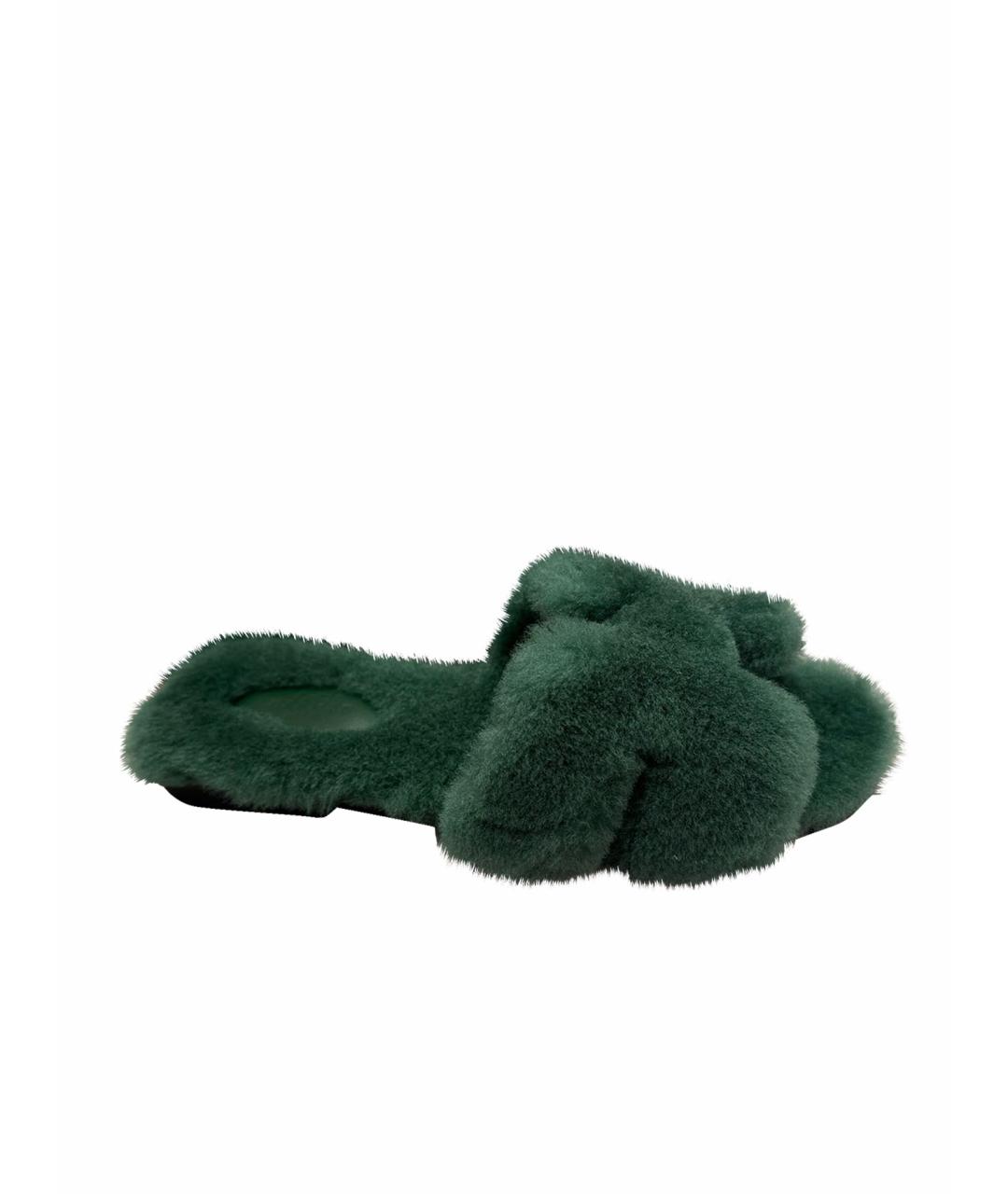 HERMES Зеленые шлепанцы, фото 1