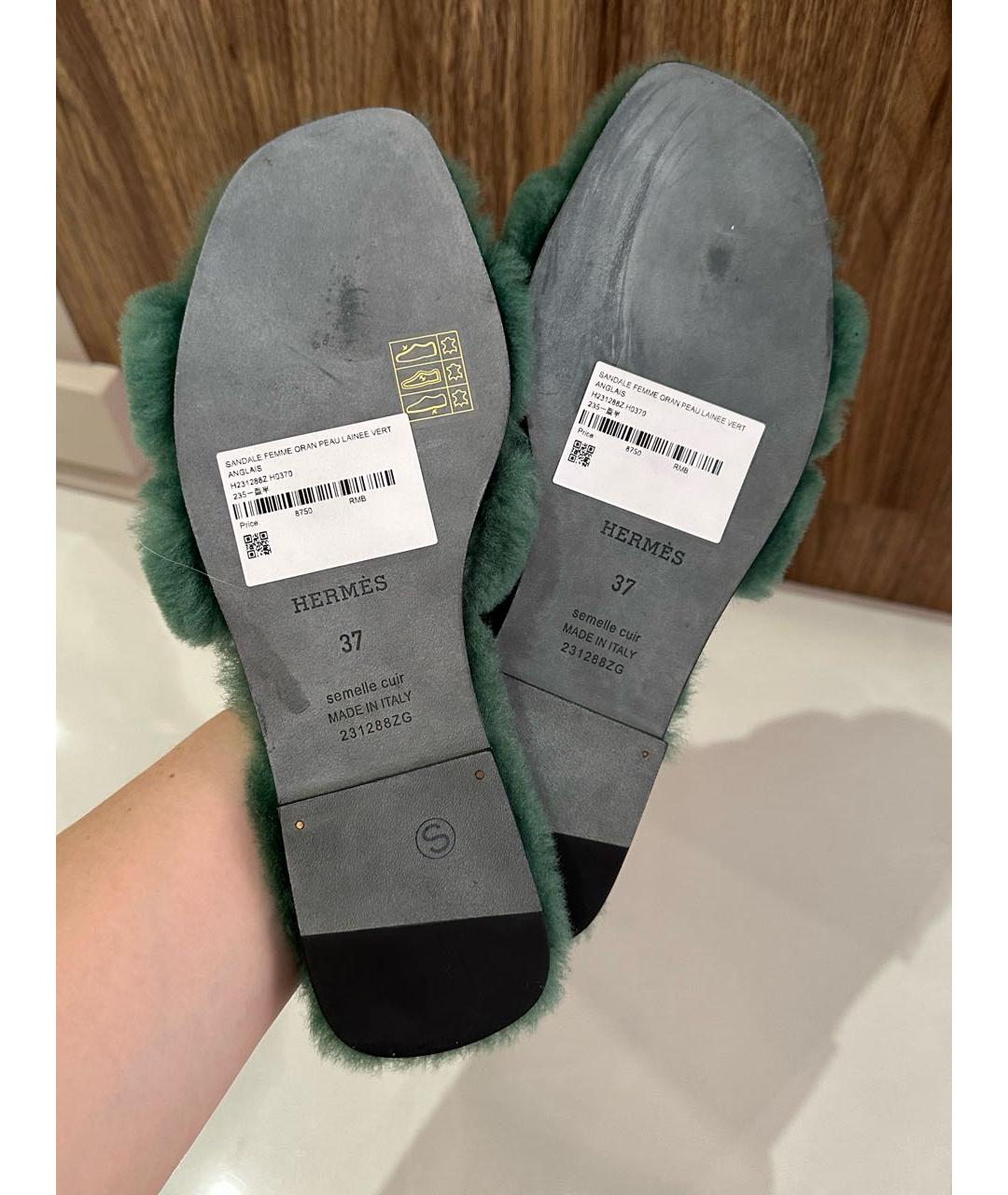 HERMES Зеленые шлепанцы, фото 8