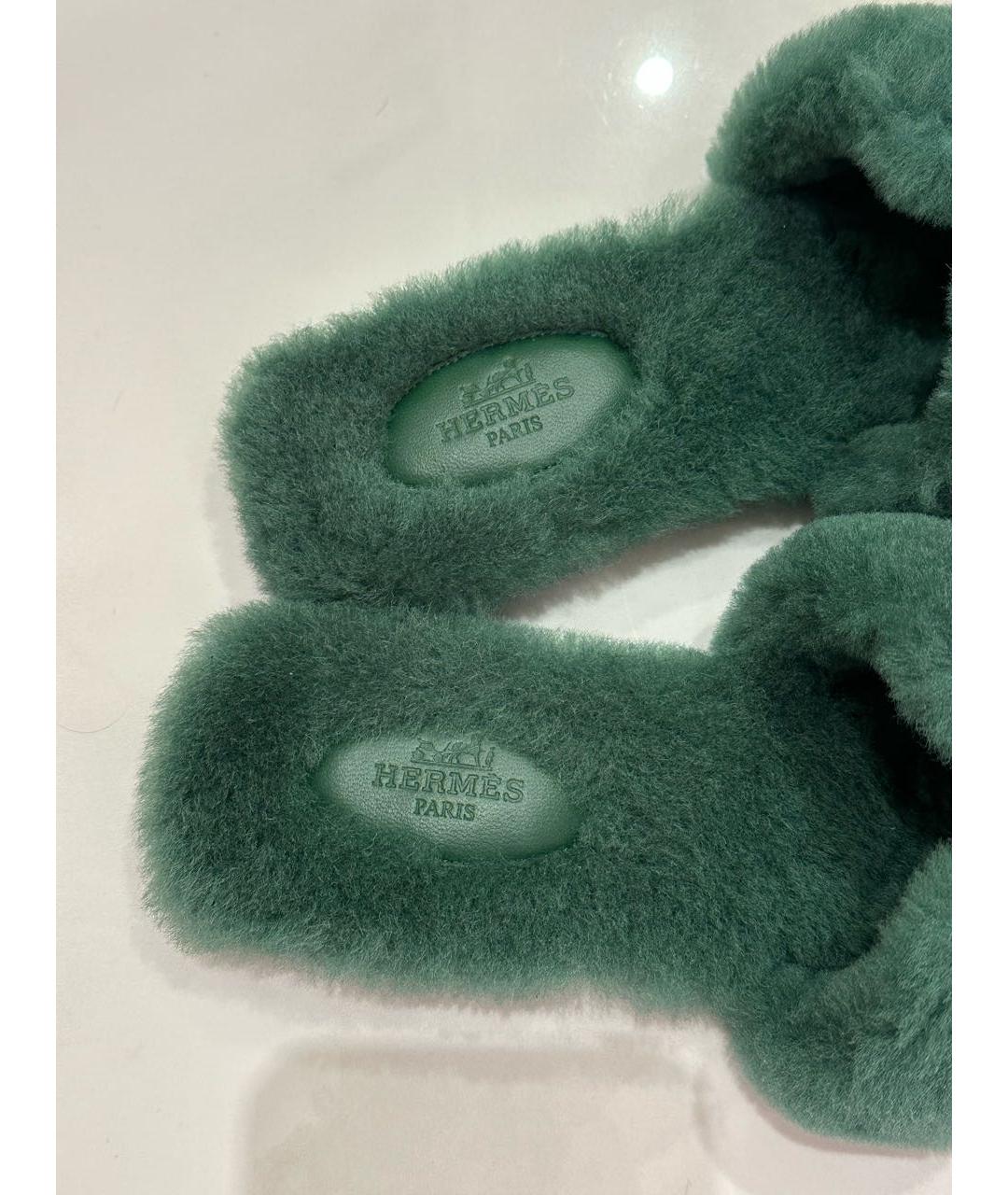 HERMES Зеленые шлепанцы, фото 4