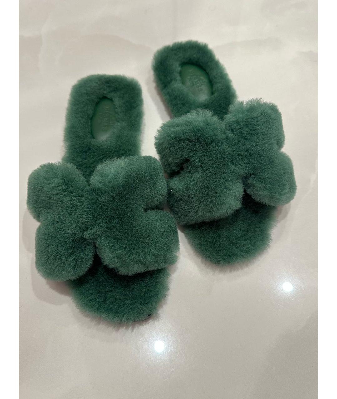 HERMES Зеленые шлепанцы, фото 3