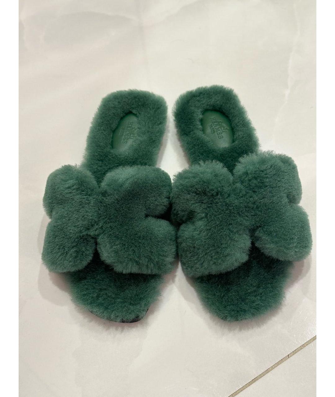 HERMES Зеленые шлепанцы, фото 5