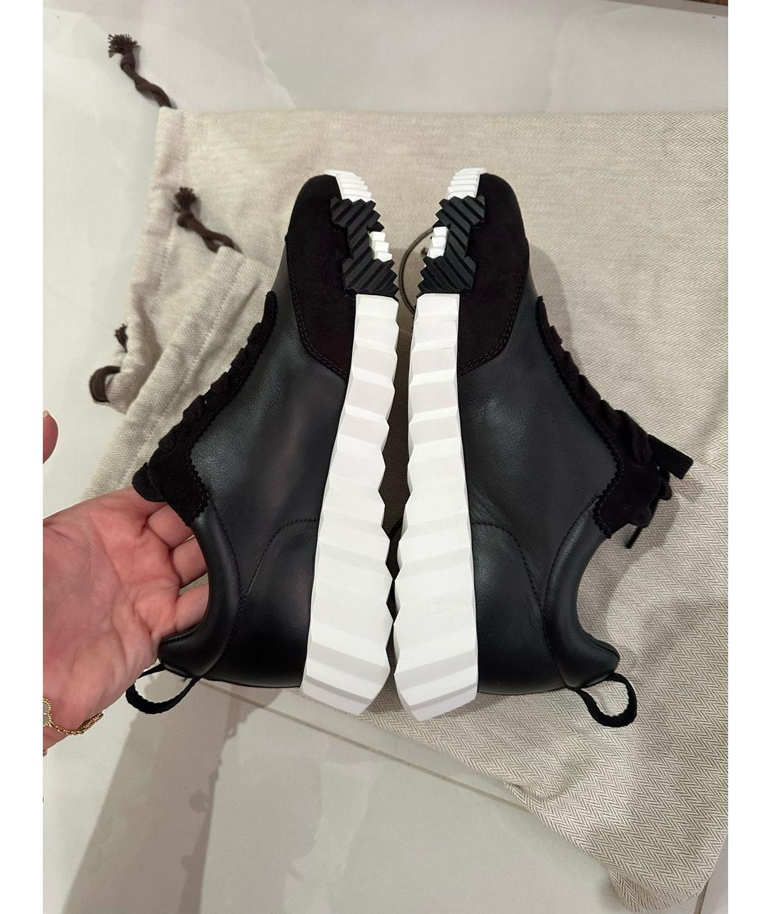 HERMES Черные кожаные кроссовки, фото 9