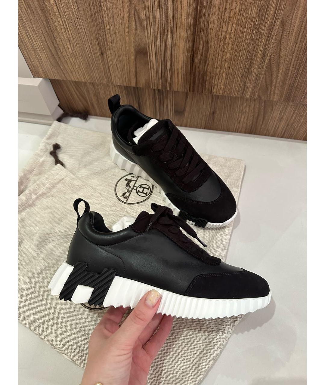 HERMES Черные кожаные кроссовки, фото 2