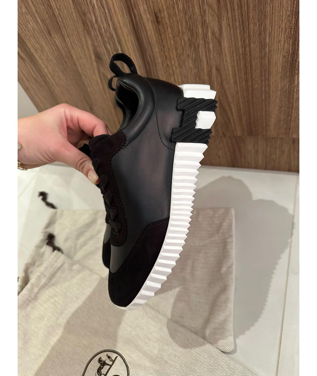 HERMES Черные кожаные кроссовки, фото 3