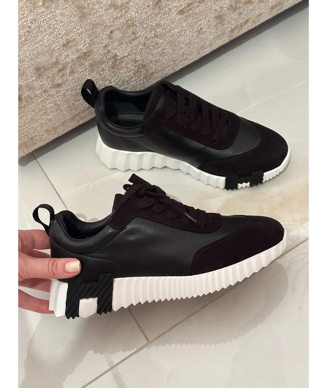 HERMES Черные кожаные кроссовки, фото 8