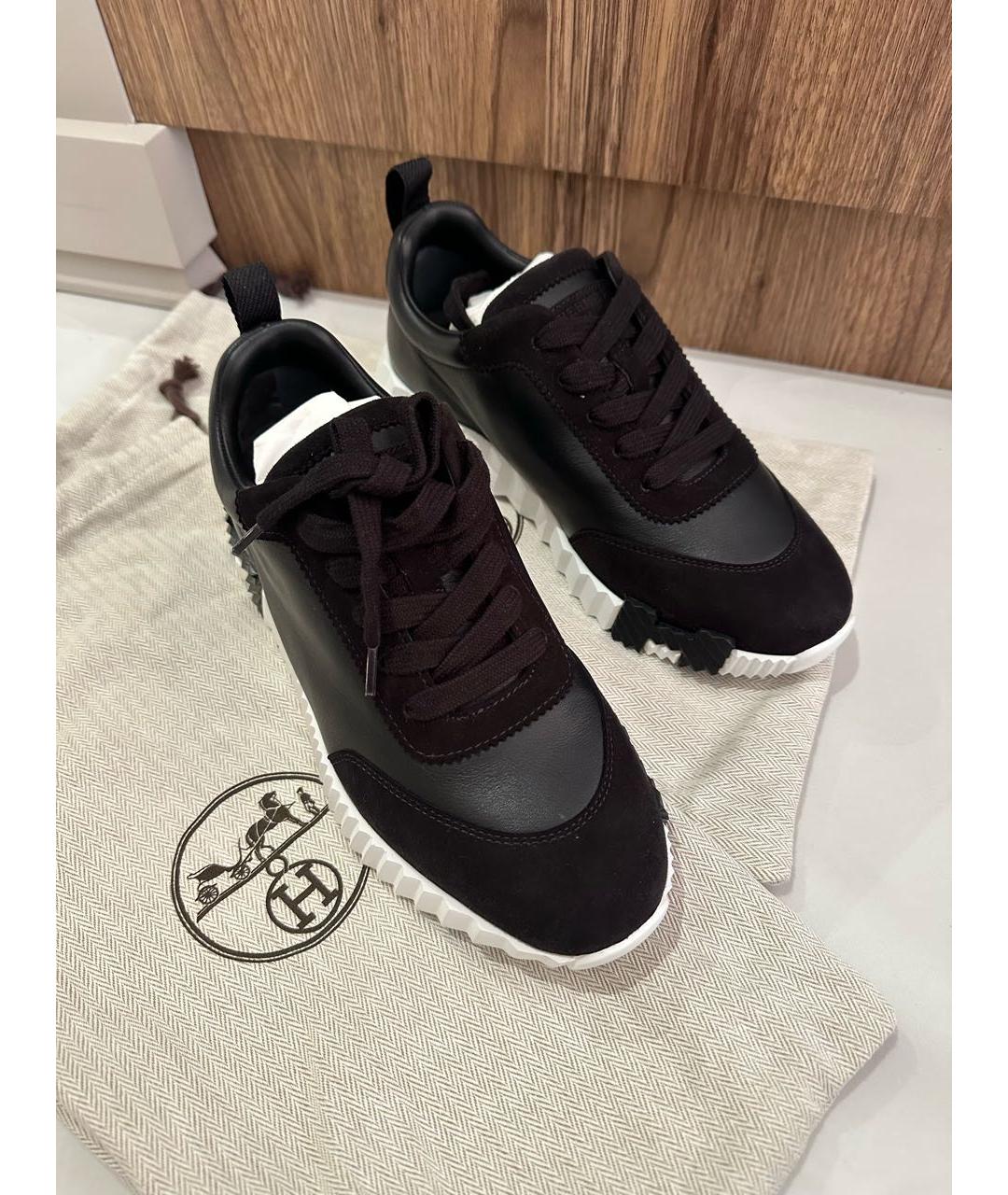 HERMES Черные кожаные кроссовки, фото 4