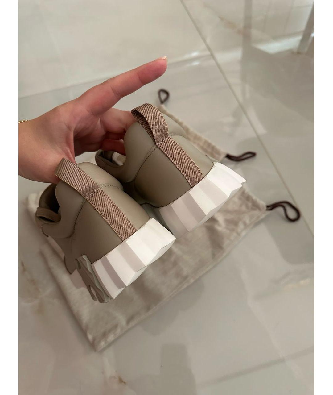 HERMES Бежевые кожаные кроссовки, фото 4