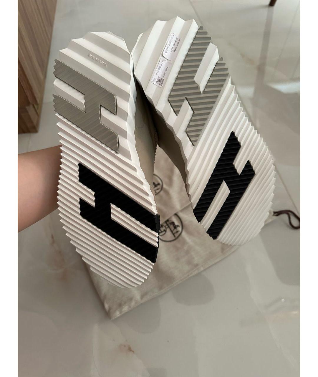 HERMES Бежевые кожаные кроссовки, фото 5