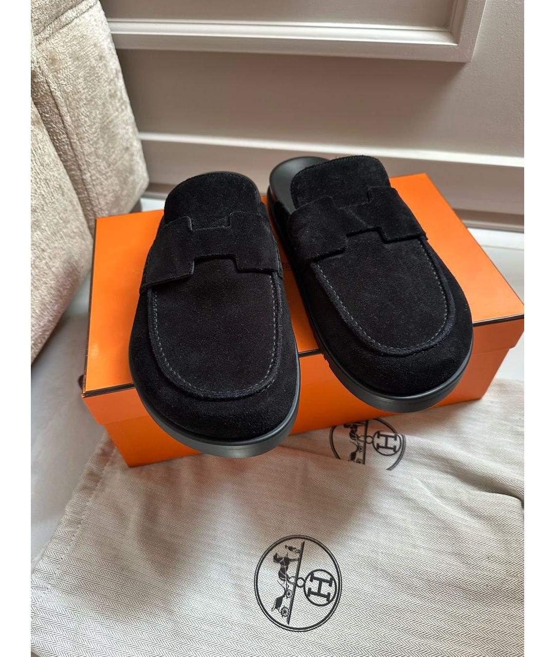 HERMES Черные замшевые мюли, фото 6