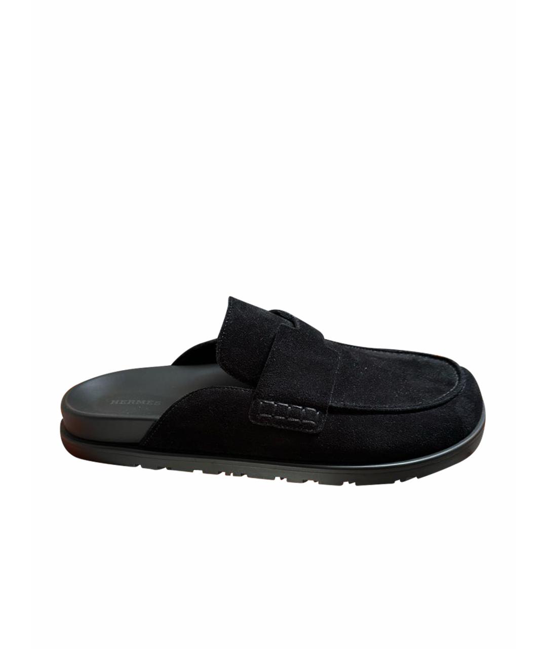 HERMES Черные замшевые мюли, фото 1