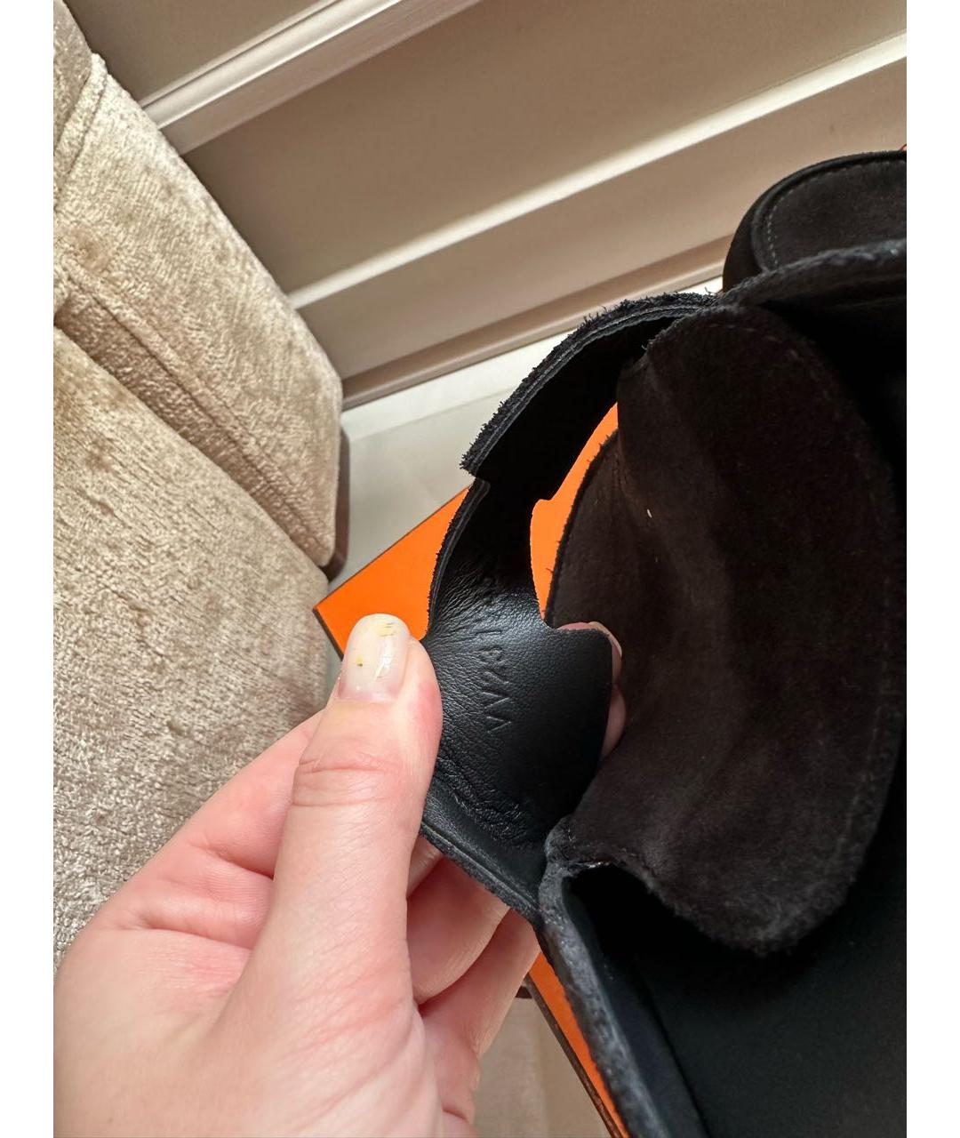 HERMES Черные замшевые мюли, фото 7