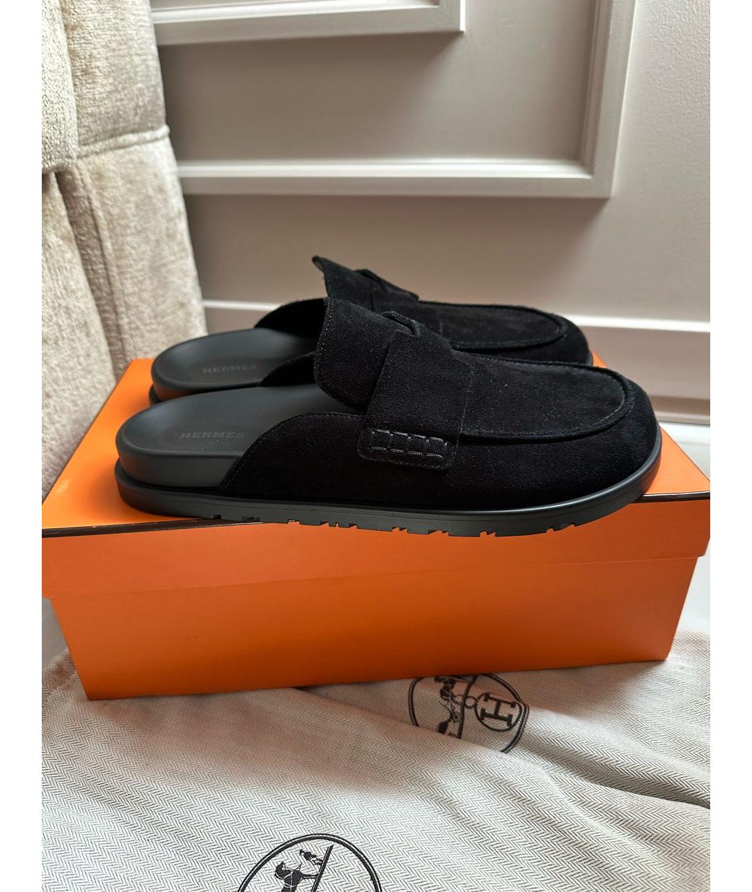 HERMES Черные замшевые мюли, фото 8