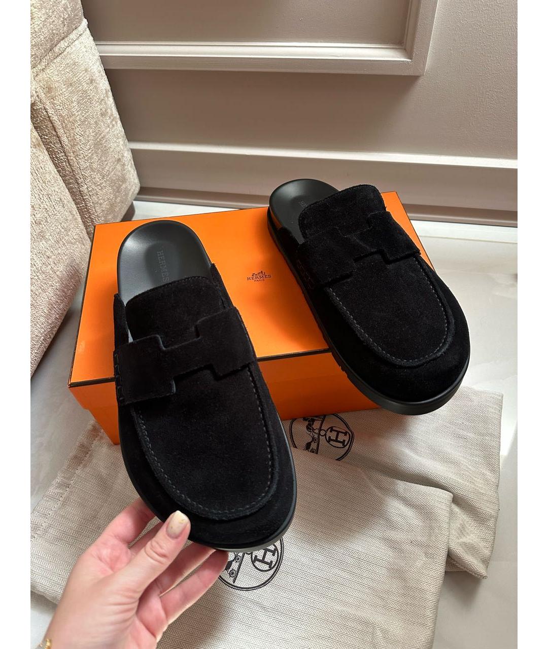 HERMES Черные замшевые мюли, фото 3