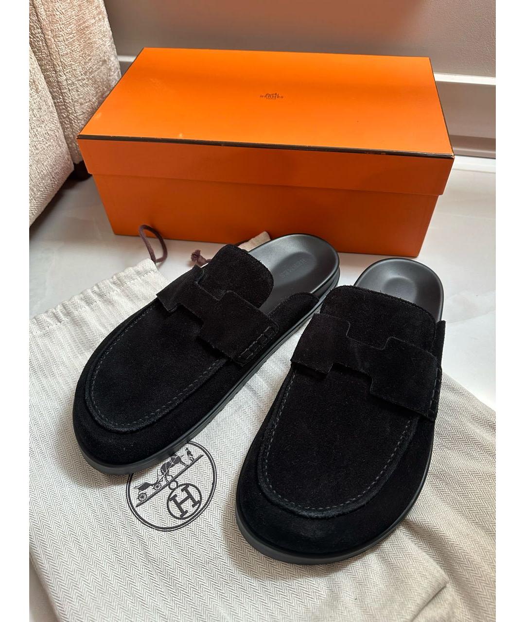 HERMES Черные замшевые мюли, фото 2
