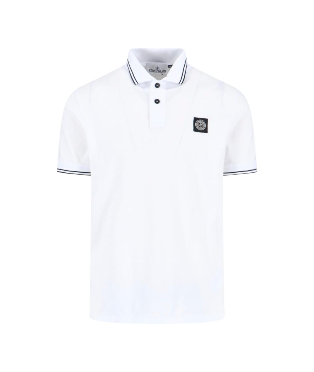 STONE ISLAND Белое хлопковое поло с коротким рукавом, фото 1
