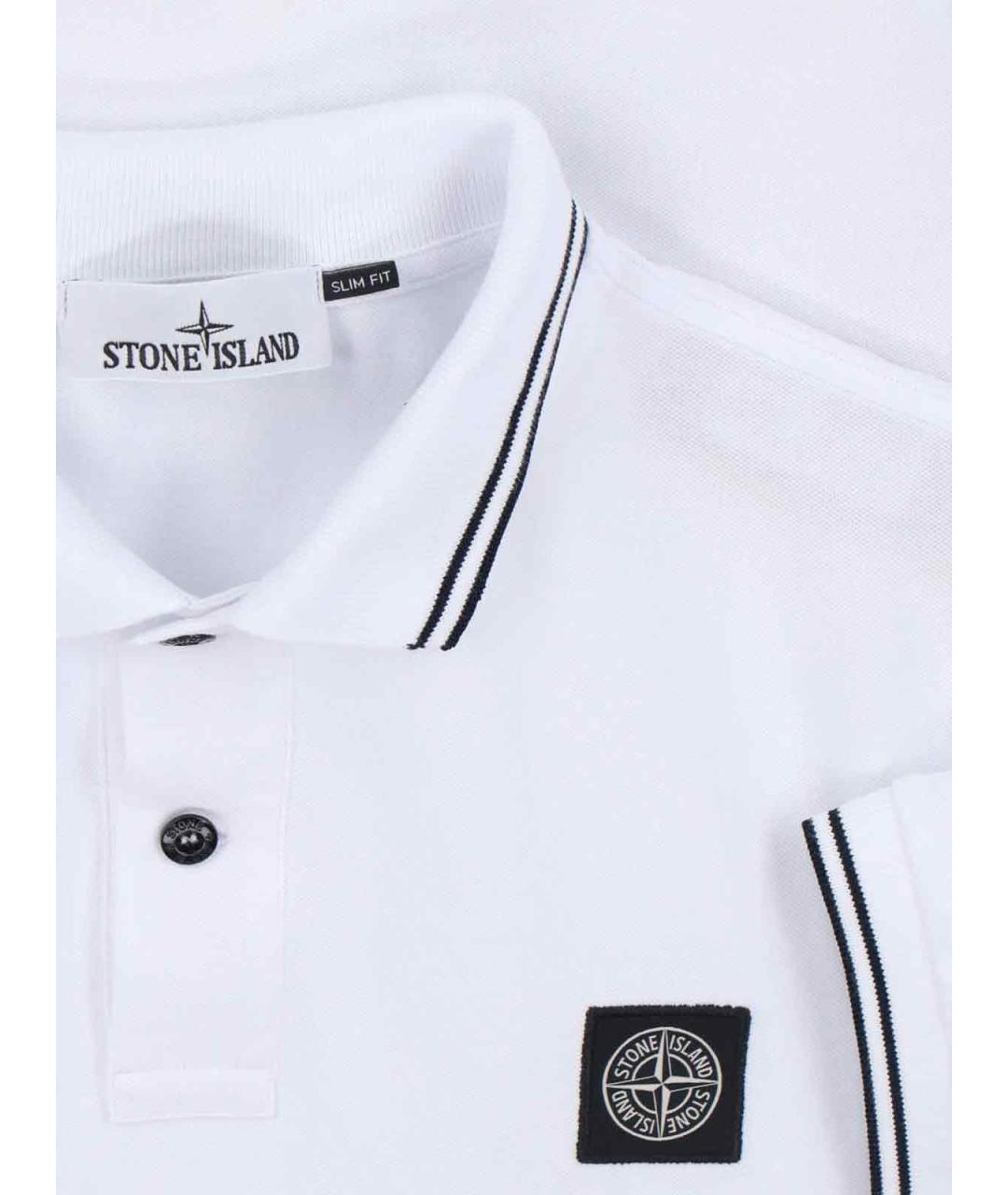STONE ISLAND Белое хлопковое поло с коротким рукавом, фото 2