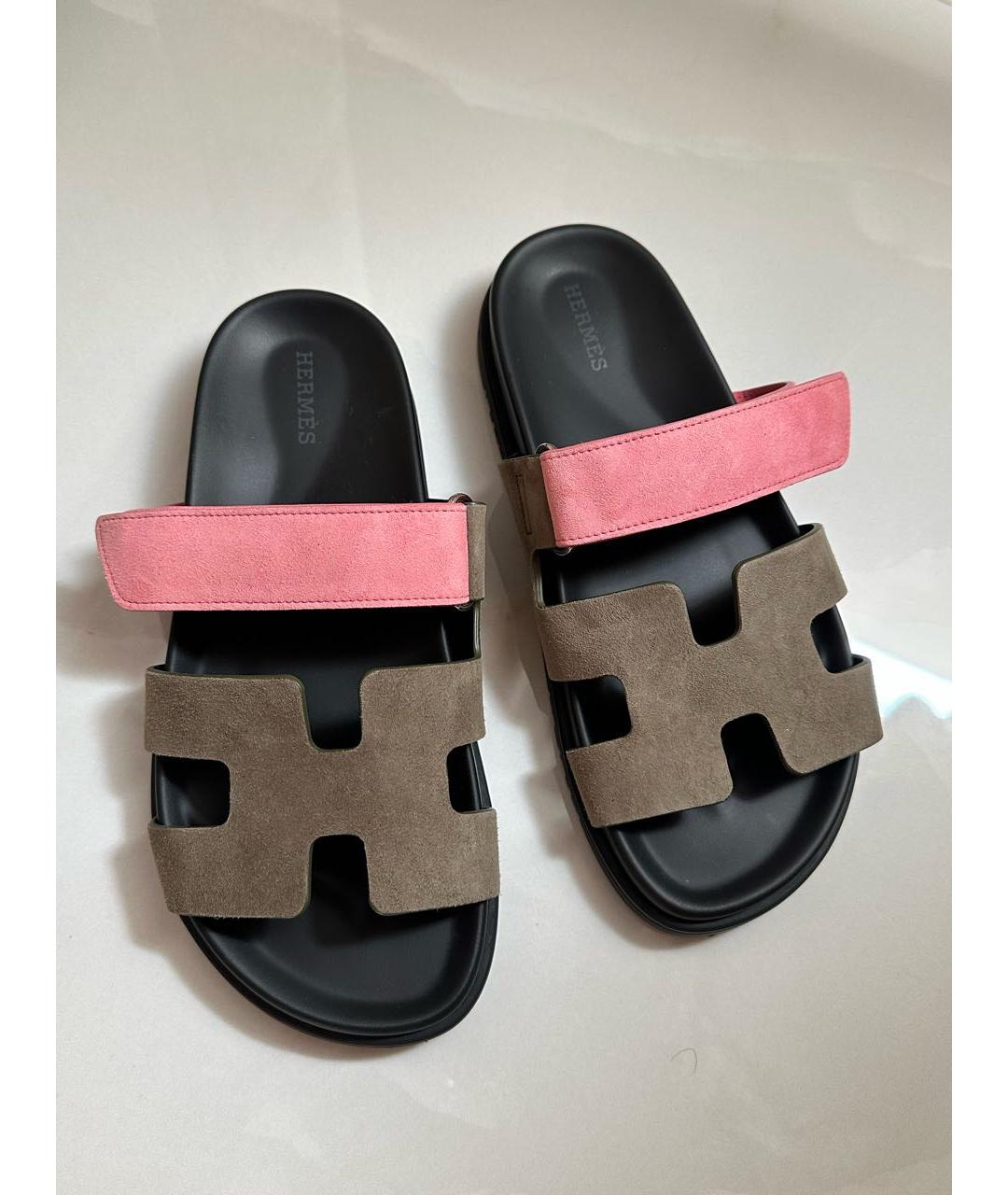 HERMES Мульти замшевые шлепанцы, фото 2