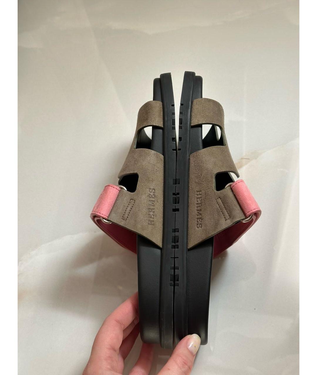 HERMES Мульти замшевые шлепанцы, фото 7