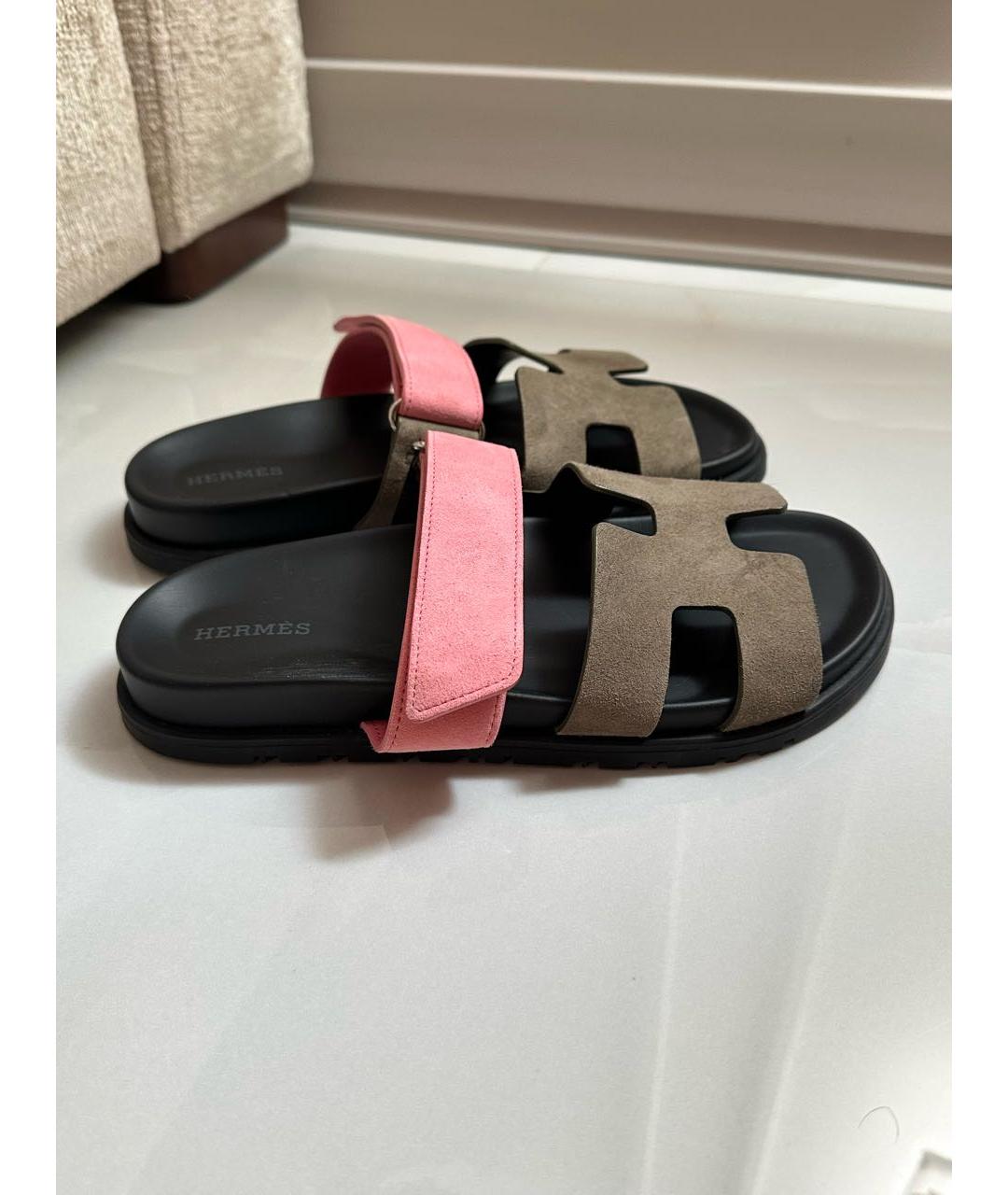 HERMES Мульти замшевые шлепанцы, фото 9