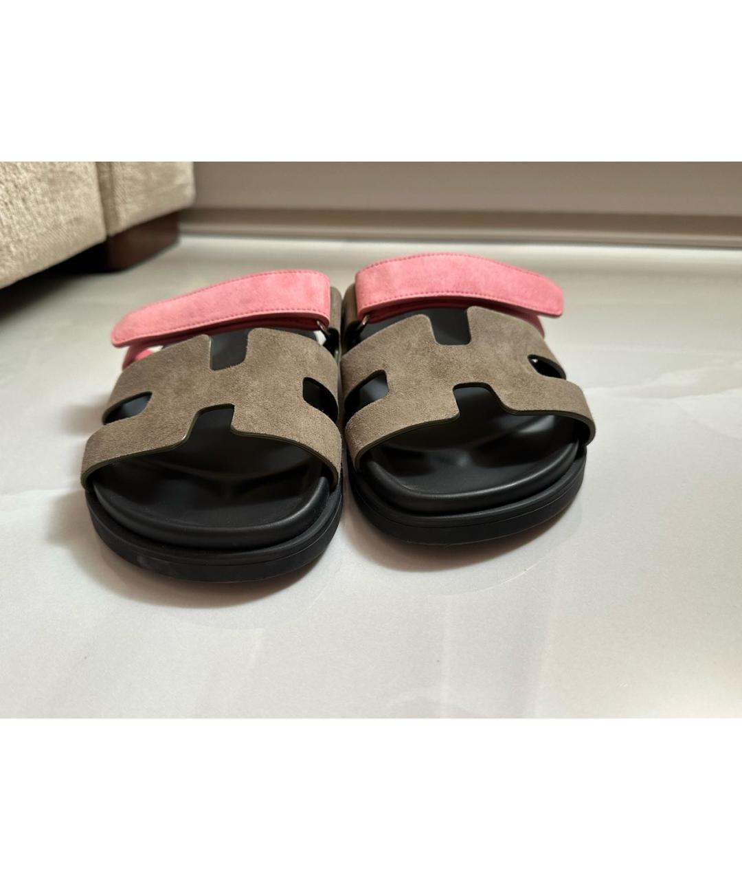 HERMES Мульти замшевые шлепанцы, фото 5