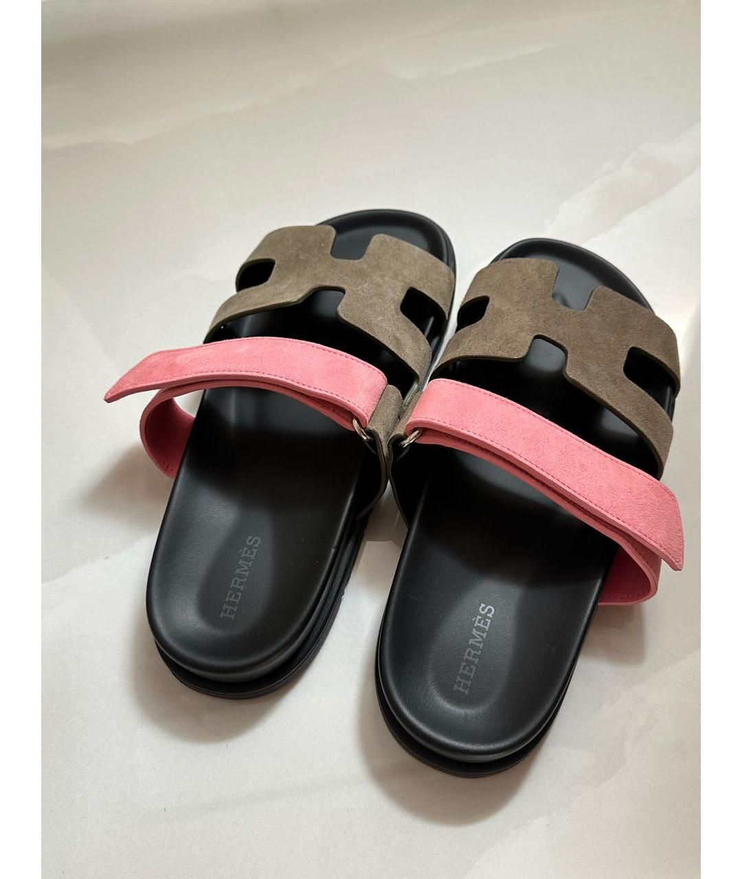 HERMES Мульти замшевые шлепанцы, фото 3