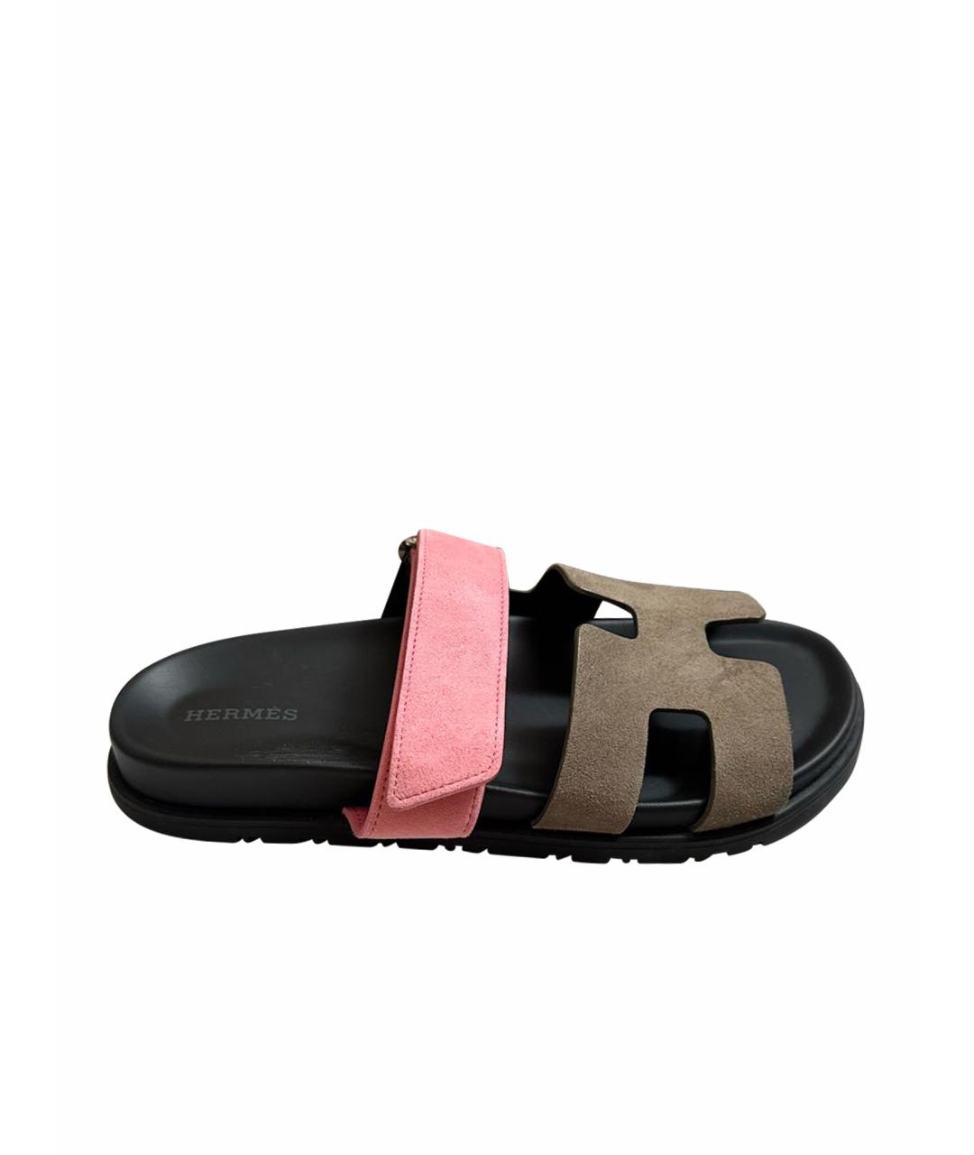 HERMES Мульти замшевые шлепанцы, фото 1