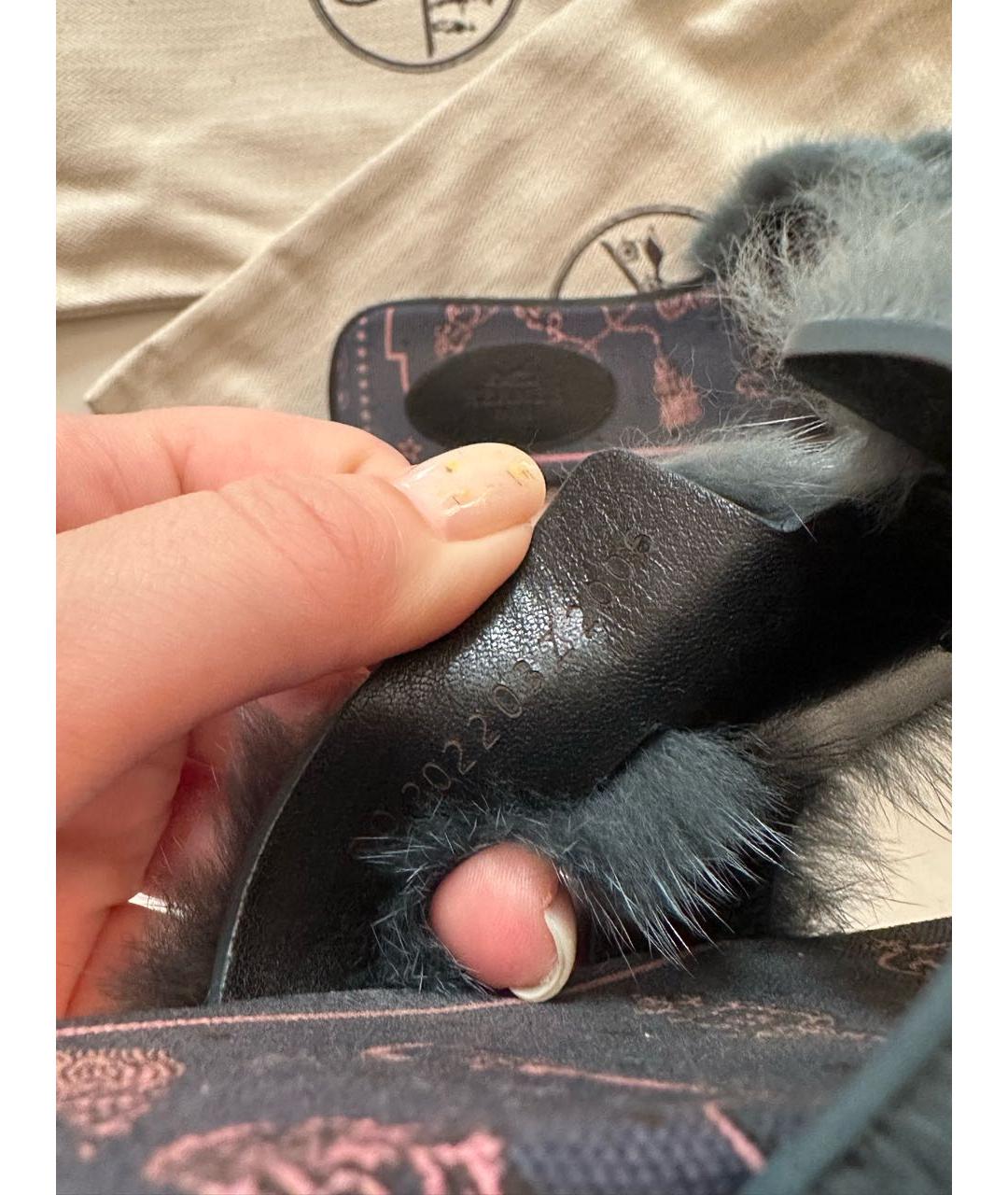 HERMES Темно-синие шлепанцы, фото 6