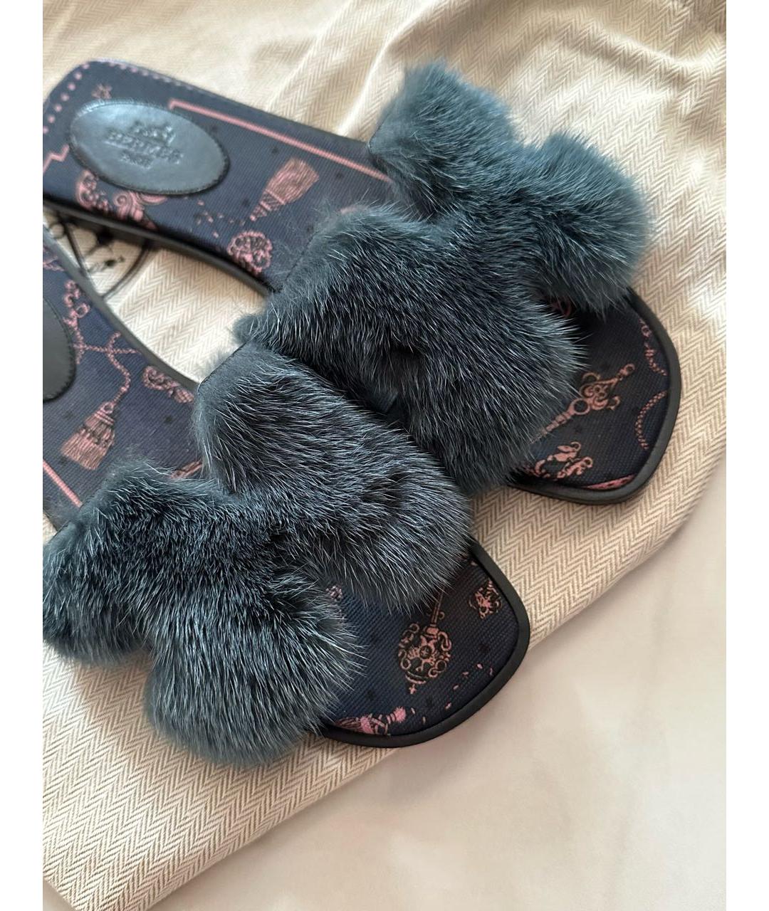 HERMES Темно-синие шлепанцы, фото 4